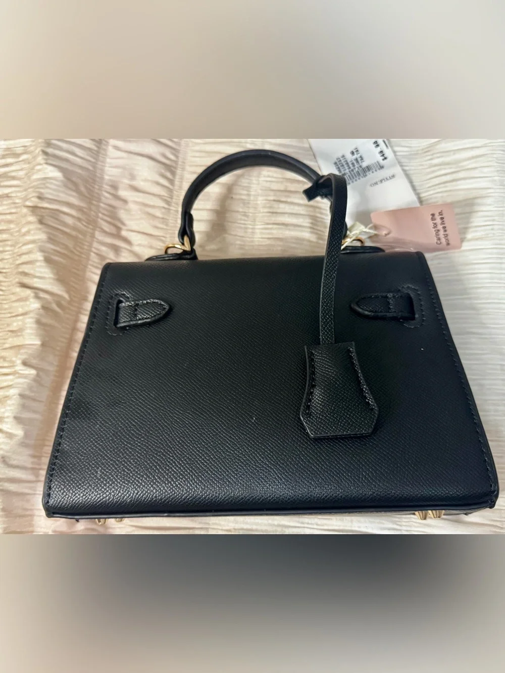 Mini Black Top-Handle Women's Bag with Gold Hardware and Detachable Strap